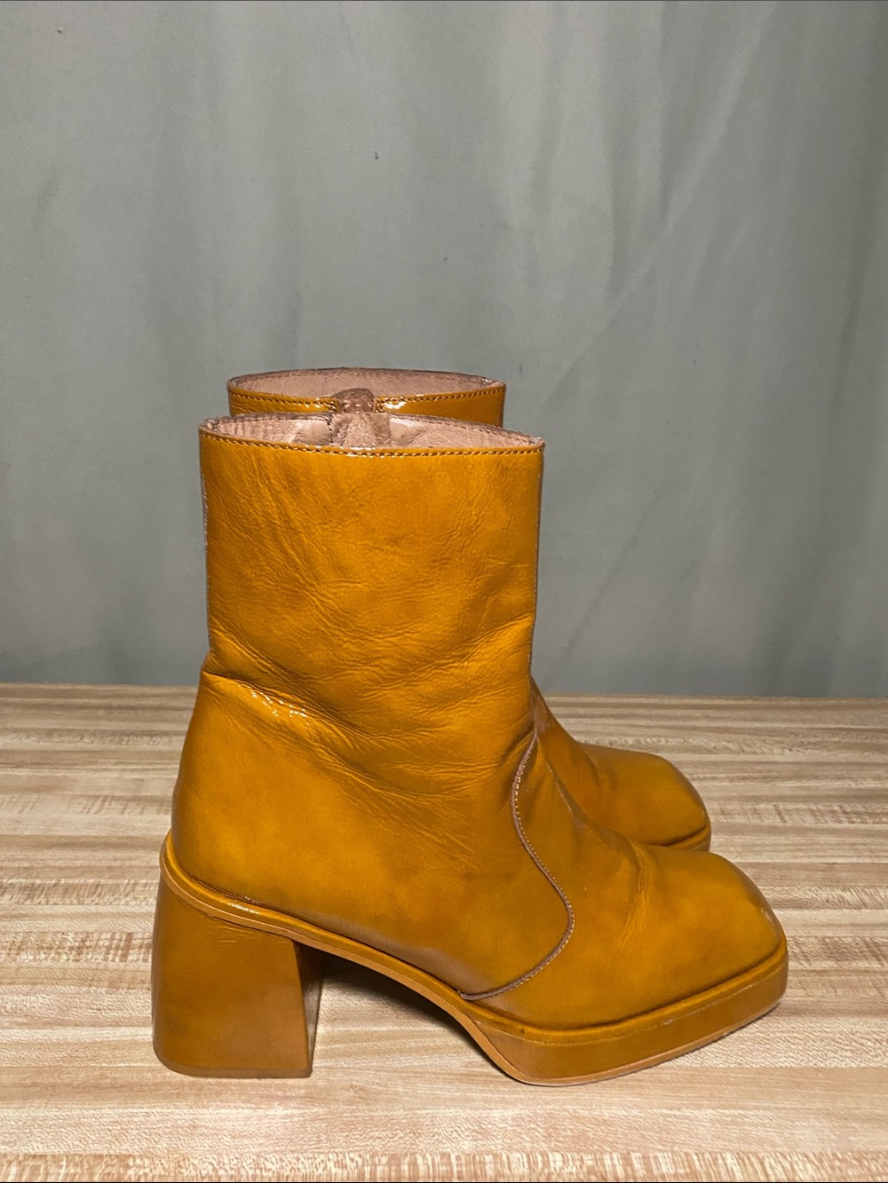 Free People Ruby Shine Platform Ankle Bootie Sedona Mustard Yellow Sz 41 /US 10